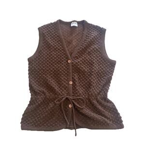 Vintage 1980s Aileen Women's Size Medium Brown Dot Knit Sweater Vest Tie Front